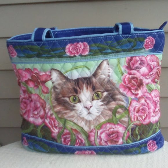 The Bradford Exchange Handbags - Tote Purse Bag Bradford Exchange Cat In Flower Fields Flower by Denise Freeman